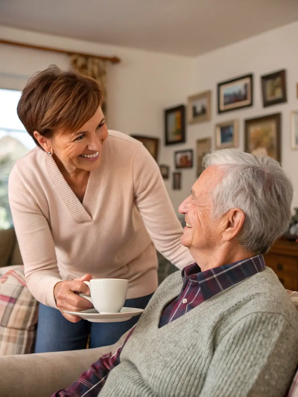 A caregiver providing companionship and support to a senior, focusing on the additional care services that enhance quality of life under SGB XI.